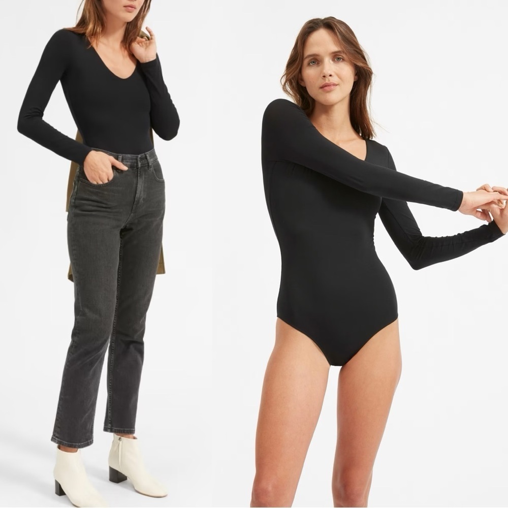 Everlane Black Long Sleeve V Neck Bodysuit Size S